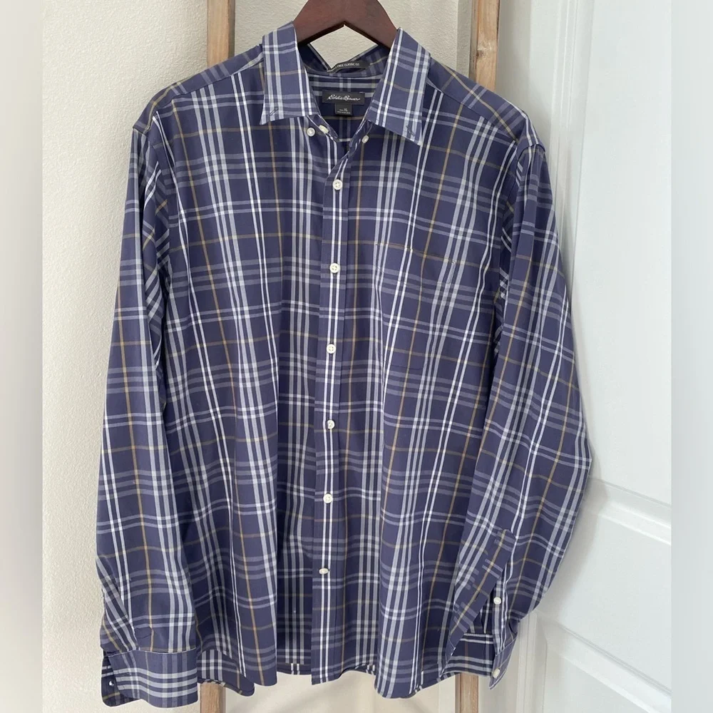 eddie bauer wrinkle free dress shirts Eddie Bauer Women's Wrinkle-Free 3/4-Sleeve Shirt - Print Blue PM